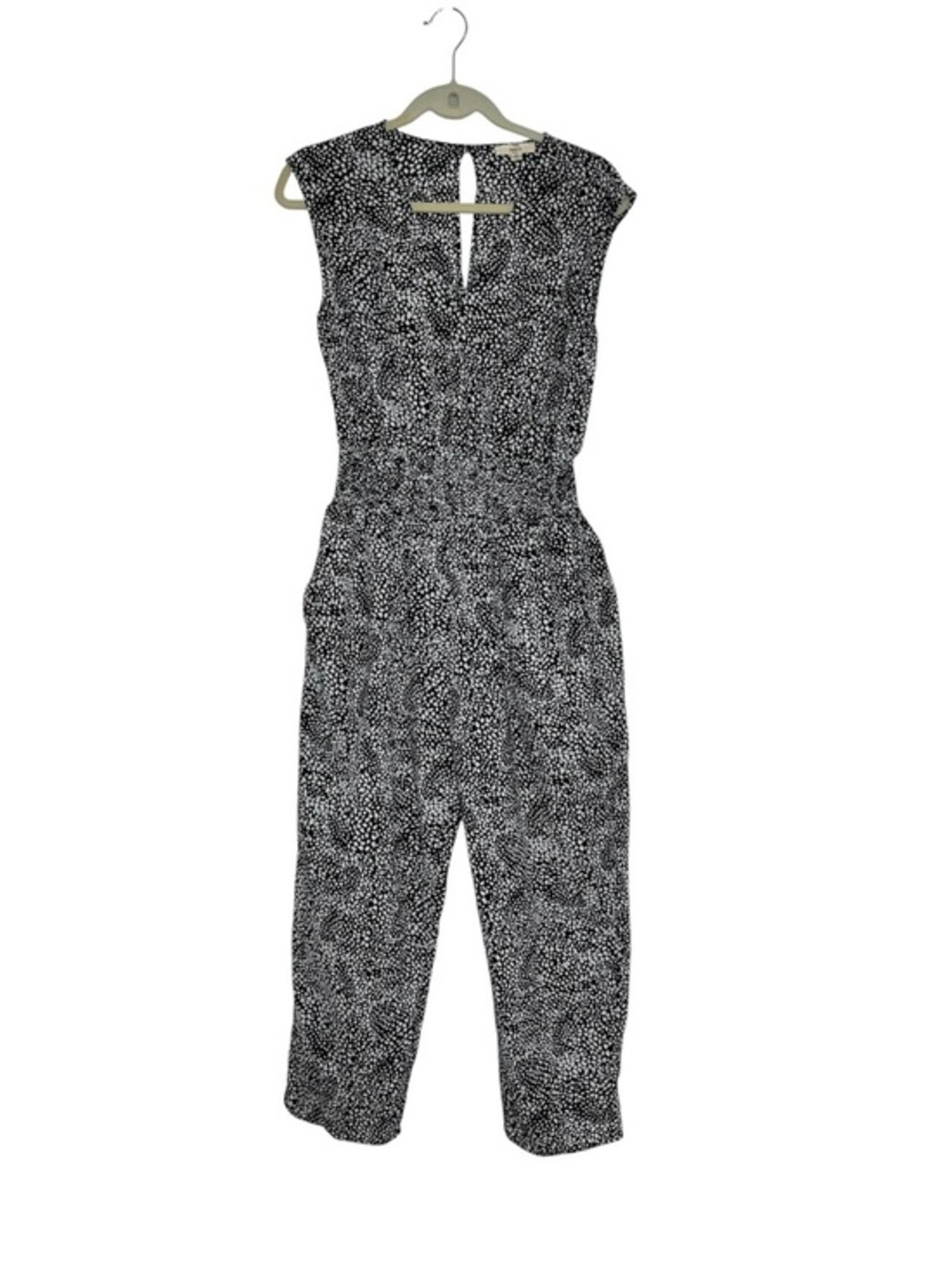 Entro Black White print Smoke Waist Pockets Sleeveless Versatile Wear Jumpsuit M